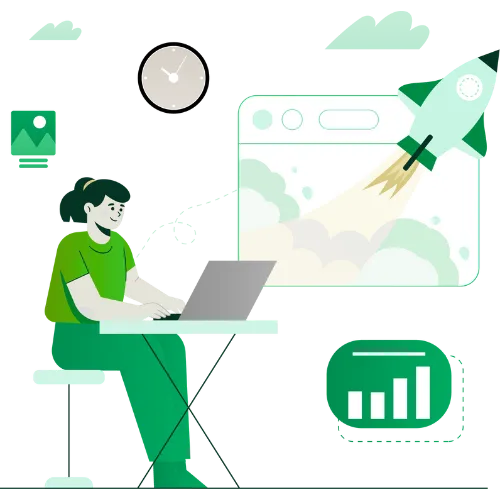SEO graphic Illustration of woman doing SEO
