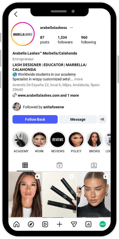 Preview of Arabella Lashes' Instagram